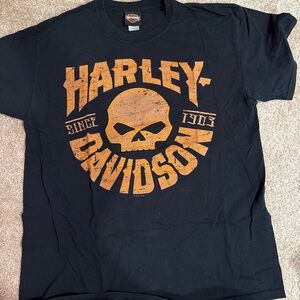 Harley-Davidson Black Tee with Bold Orange Skull Design